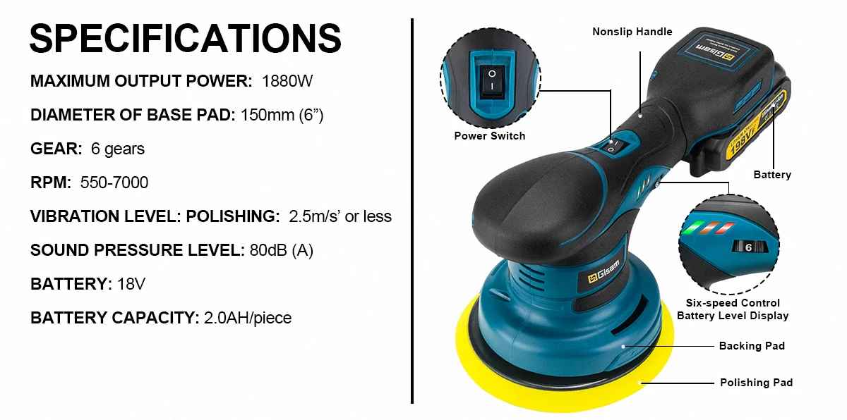 Akumulatorska polirka 150 mm – set z 2 baterijama