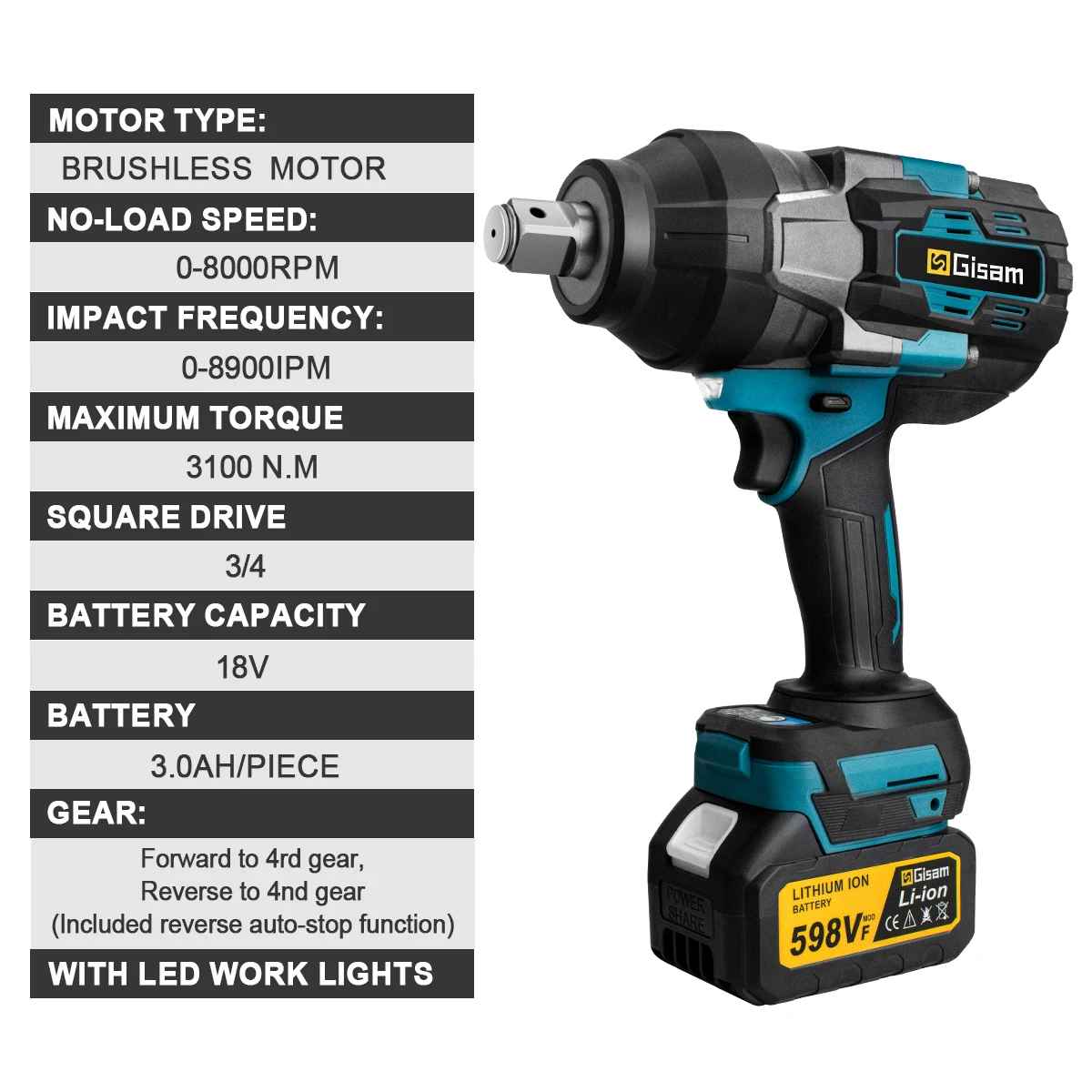 Udarni vijačnik 3100 Nm - 3/4" SET v kovčku