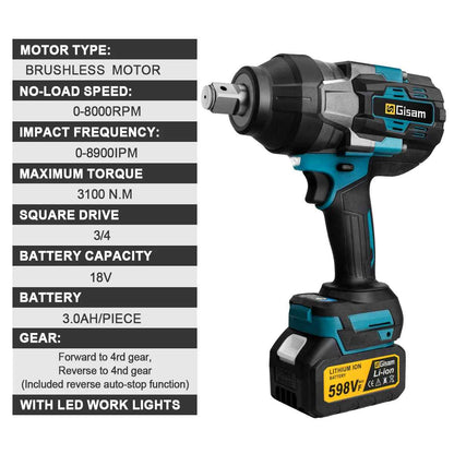 Udarni vijačnik 3100 Nm - 3/4" SET v kovčku