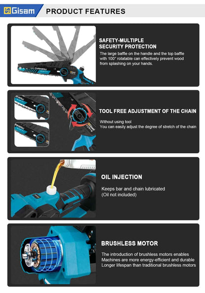 Brezkrtačna žaga GISAM – popolna za rezanje vej in manjšega lesa SET V KOVČKU