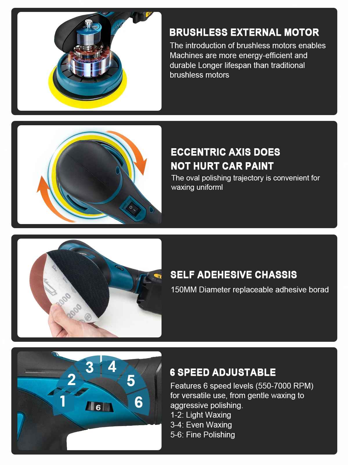 Akumulatorska polirka 150 mm – set z 2 baterijama