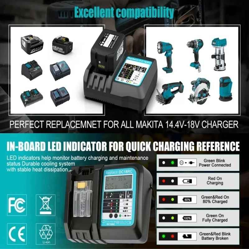 Makita Replace DC18RC LCD polnilec